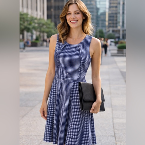 Elle Dresses & Skirts - Elle Blue Checkered Midi Dress